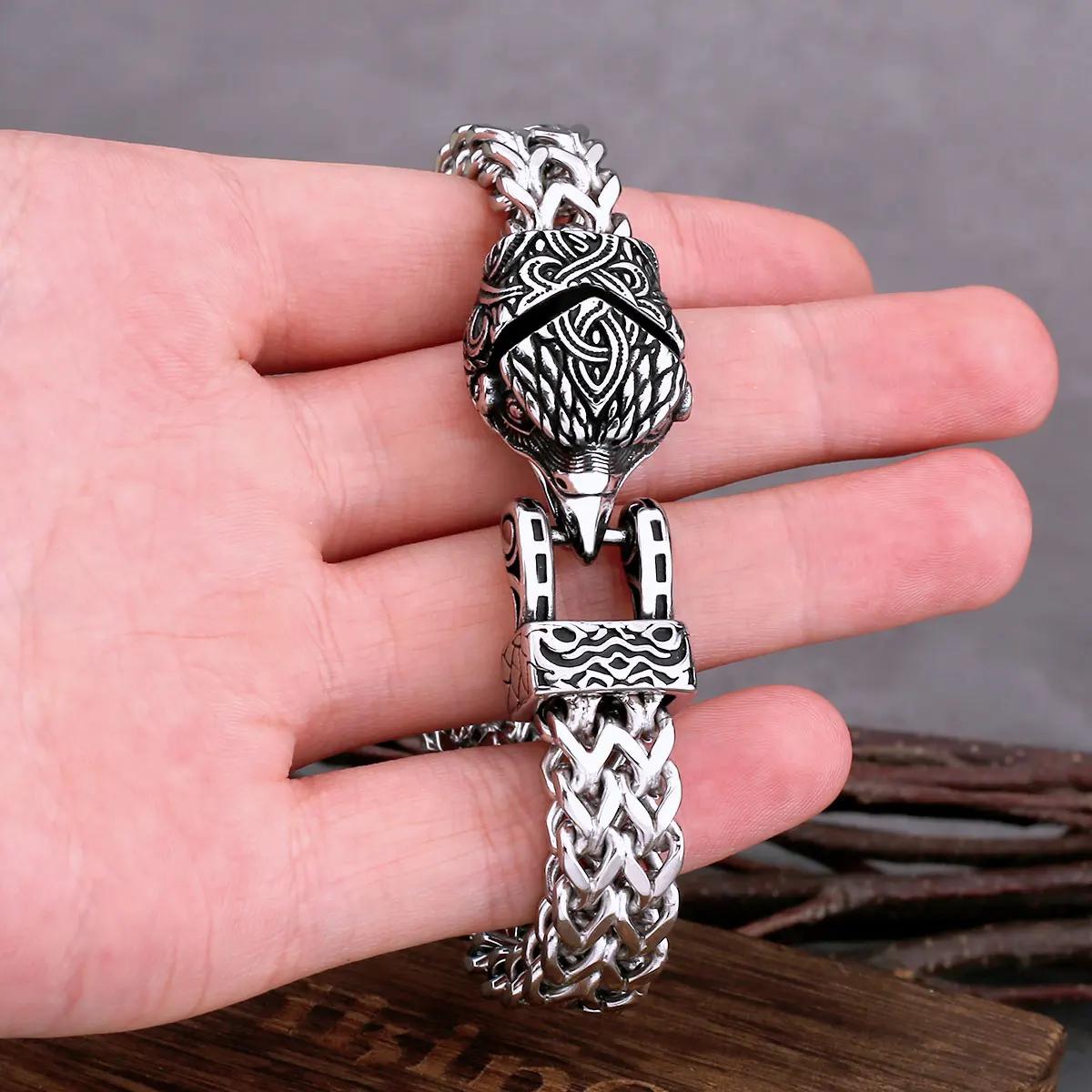 Vintage Viking Crow Head Stainless Steel Bracelet, Men's Gift